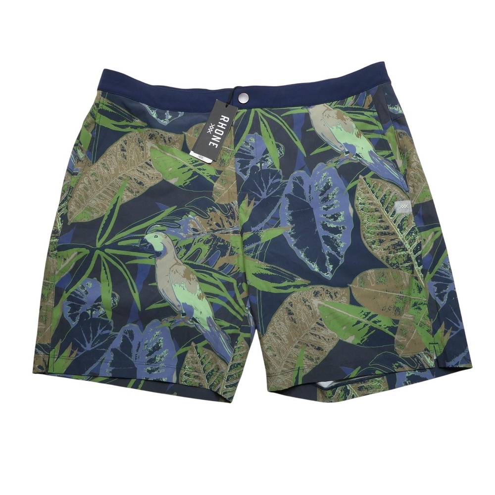Rhone Shorts Mens‎ XL Blue Tropical Floral Swim Trunks Lined 6 Inseam Quick Dry